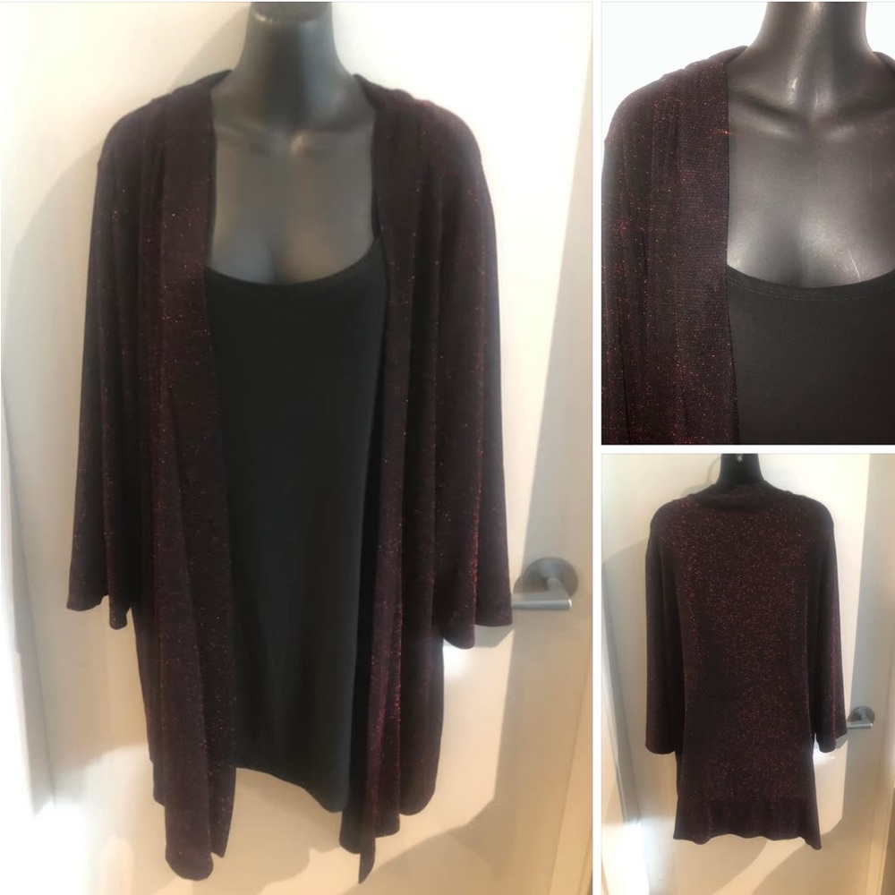 5/$20 PENNINGTONS 3X (3/4X FIT)*cranberry red/black fooler cardigan*